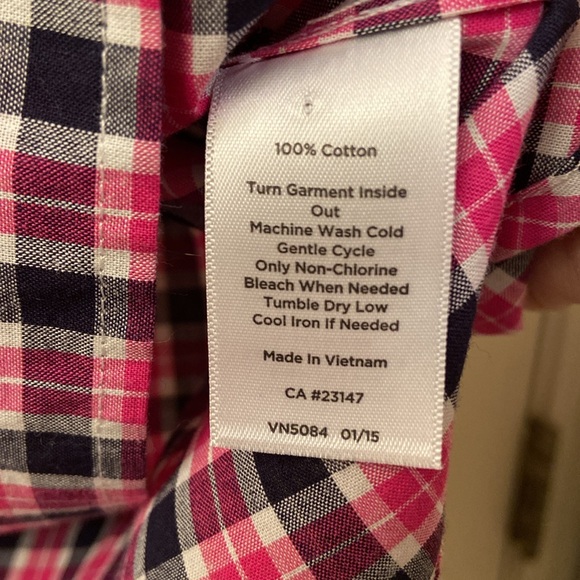 NWOT Talbots Plaid Blouse Pink Black White Button Down Roll up Sleeves WM SZ L - Picture 12 of 12